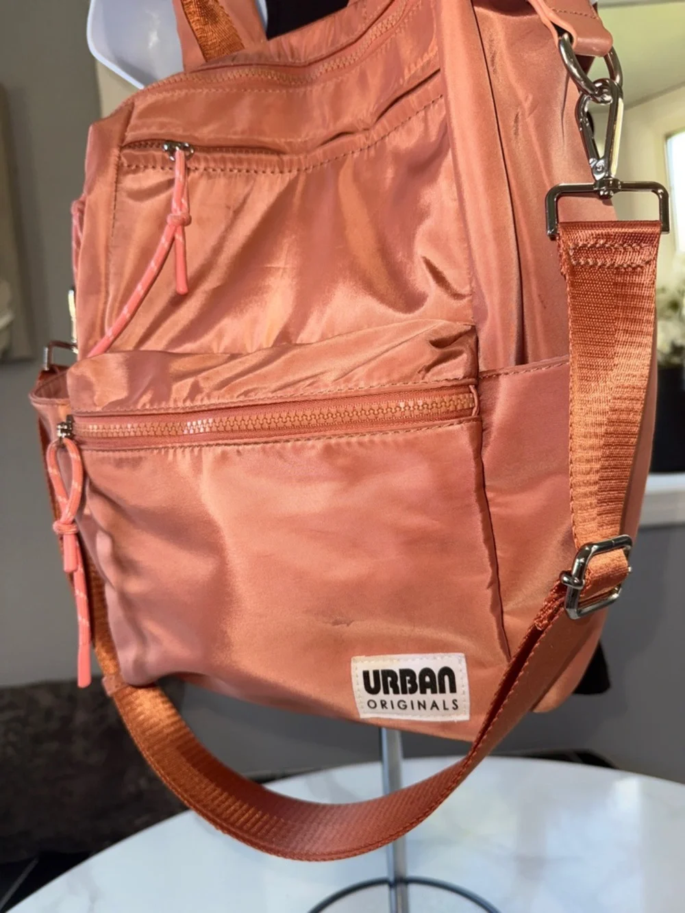 Urban Originals Coral Satin Backpack with Multiple Zips